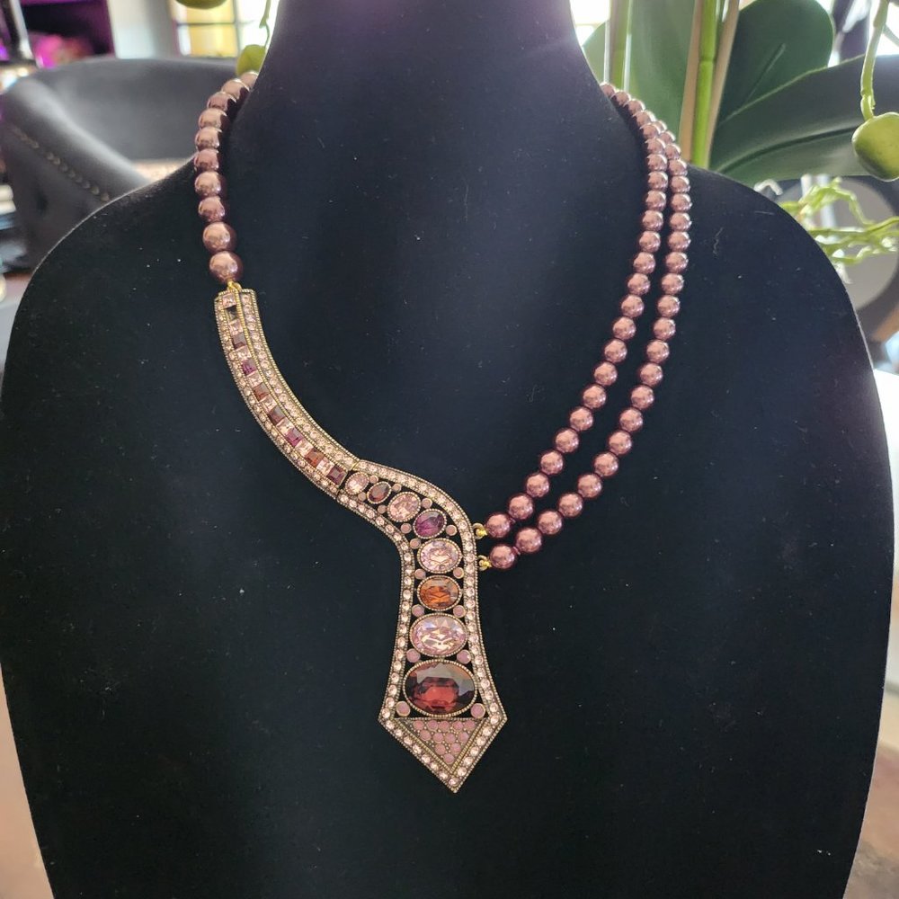 Heidi Daus "Sea of Stones" Vintage Aubergine Statement Asymmetrical Necklace